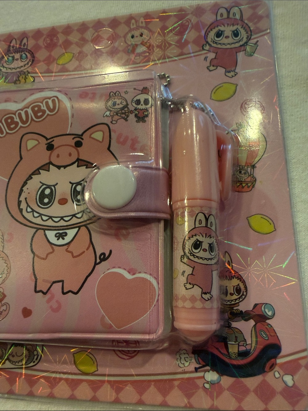 Labubu Pink Mini Paper Notebook Mini Pen Set New - Picture 3 of 4